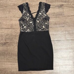 Lulu's Black and Cream Lace Mini Dress
